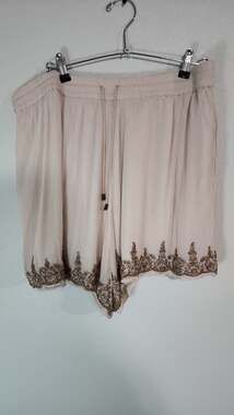 Maeve Anthropologie Gold Beaded Hem Drawstring Shorts Blush XL